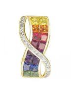 Rainbow Sapphire & Diamond Pendant Invisible Set Double Row 14K Yellow Gold (3.1ct tw) By:rainbowsapphirejewelers.com