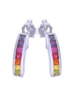 Rainbow Sapphire Earrings Hoop Huggie 14K White Gold (1ct tw) By:rainbowsapphirejewelers.com