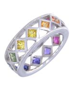 Rainbow Sapphire Bezel Set Eternity Ring 925 Sterling Silver (1.6ct tw)