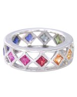 Rainbow Sapphire Bezel Set Eternity Ring 14K White Gold (1.6ct tw) By:rainbowsapphirejewelers.com