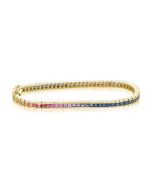 OMBRE Dainty Bracelet Rainbow Sapphire Tennis Bracelet 14K Yellow Gold 7.5 Carats Princess Sapphire Ultimate Gift for Wife