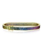 Rainbow Sapphire Double Row Invisible Set Tennis Bracelet 18K Solid Gold (20ct tw) By:rainbowsapphirejewelers