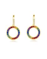 Rainbow Sapphire & Diamond Huggie Earrings 14K Yellow Gold (2.5ct tw) By:rainbowsapphirejewelers.com