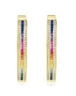 Rainbow Sapphire & Diamond Inside Out Hoop  Earrings 14K Yellow Gold (7.8ct tw)