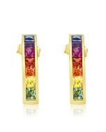 Rainbow Sapphire Earrings Hoop Huggie 18K Yellow Gold (2.3ct tw) By:rainbowsapphirejewelers.com