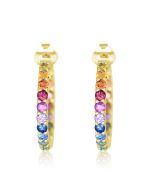 Rainbow Sapphire Earrings Inside Outside 1 Inch Hoop Huggie 18K Yellow Gold (4ct tw) By:rainbowsapphirejewelers.com