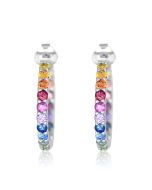 Rainbow Sapphire Earrings Inside Outside 1 Inch Hoop 18K White Gold (4ct tw) By:rainbowsapphirejewelers.com