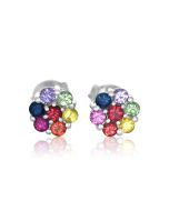 Rainbow Sapphire Earrings Flower Cluster 925 Sterling Silver (2ct tw) By:rainbowsapphirejewelers.com