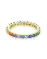 Rainbow Sapphire Pave Set Eternity Ring 925 Sterling Silver (3ct tw)