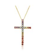 Intense Rainbow Sapphire Religious Crucifix Pendant 14K Yellow Gold (3ct tw) By:rainbowsapphirejewelers.com