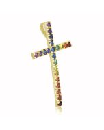 Intense rainbow Sapphire Religious Crucifix Pendant 18K Yellow Gold (3ct tw) By:rainbowsapphirejewelers.com