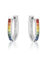 Rainbow Sapphire Earrings J Hoop Huggie 925 Sterling Silver (2ct tw) By:rainbowsapphirejewelers.com