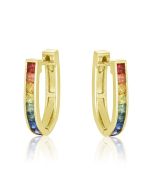 Rainbow Sapphire Earrings J Hoop Huggie 14K Yellow Gold (2ct tw) By:rainbowsapphirejewelers.com