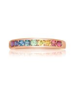 Pink Gold Rainbow Sapphire Ring 2.5mm Round Cut Top Selling 14K 18K Solid Gold Band