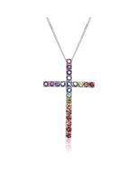 Intense rainbow Sapphire Religious Crucifix Pendant 18K White Gold (3ct tw) By:rainbowsapphirejewelers.com