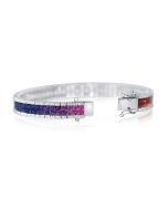 Rainbow Sapphire & Diamond Double Row Invisible Set Tennis Bracelet 18K White Gold (27ct tw) By:rainbowsapphirejewelers.com