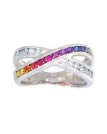 Rainbow Sapphire & Diamond Crossover Ring 925 Sterling Silver (1.5ct tw) By:rainbowsapphirejewelers.com