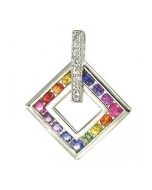 Rainbow Sapphire & Diamond Large Square Pendant 925 Sterling Silver (1.37ct tw) By:rainbowsapphirejewelers.com