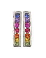 Rainbow Sapphire Earrings Hoop Huggie 925 Sterling Silver (1ct tw) By:rainbowsapphirejewelers.com