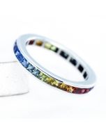 Rainbow Sapphire Eternity Ring in Sterling Silver 1.8mm Sapphires Thin Eternity Band Ring