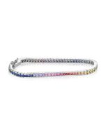 SILVER RAINBOW Tennis Bracelet 8 Carat 2.5mm Sapphire Chain Link Bracelet