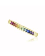 Rainbow Sapphire Half Eternity Band Ring 14K 18K Yellow Gold (0.75 Carat) Princess Cut 2.0mm
