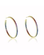 Rainbow Sapphire Earrings Hoop Huggie 14K Yellow Gold (7ct tw) By:rainbowsapphirejewelers.com