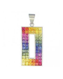 Rainbow Sapphire Invisible Set Rectangle Pendant 18K White Gold (11ct tw) By:rainbowsapphirejewelers.com