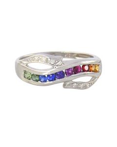 Rainbow Sapphire & Diamond Classic Twist Ring 925 Sterling Silver (0.69ct tw) - 7 US
