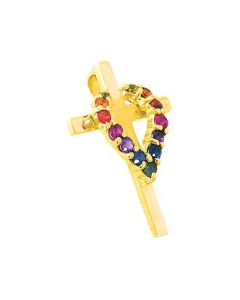 Rainbow Sapphire Heart on Cross Pendant 18K Yellow Gold (3/4ct tw) By:rainbowsapphirejewelers.com