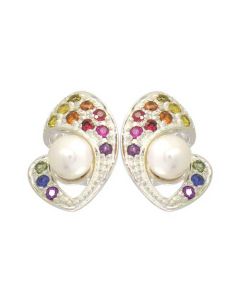Rainbow Sapphire & Pearl Majestic Queens Earring 14K White Gold (3/4ct tw) by: RainbowSapphireJewelers.com