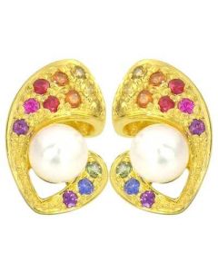 Rainbow Sapphire & Pearl Majestic Queens Earring 14K Yellow Gold (3/4ct tw) by: RainbowSapphireJewelers.com