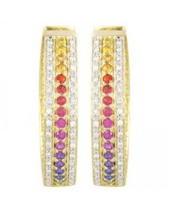 Rainbow Sapphire & Diamond Hoop Earrings 18K Yellow Gold (4.42ct tw) By:rainbowsapphirejewelers.com