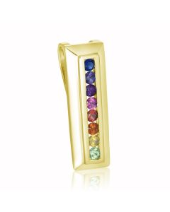 14K Gold RAINBOW Pendant 1.2 Carat Natural Sapphires Work Necklace for Her, Solid Gold Pendant Rectangle Shape Timeless Design