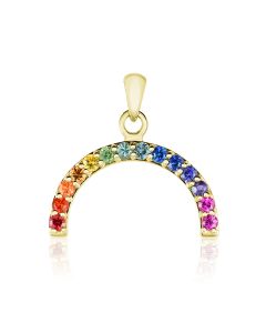 Gold Plated Necklace Rainbow Pendant 2mm Natural Color Sapphire | Thin Rolo Chain