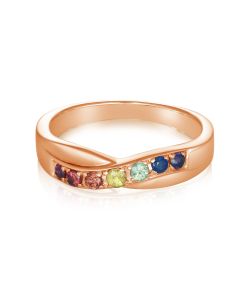 14K Rose Gold Rainbow Ring Genuine Sapphire Weaved Band 