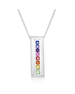 RAINBOW Necklace 1.2 Carat Natural Sapphires Work Jewelry, White Gold Pendant Rectangle Shape Classy Design