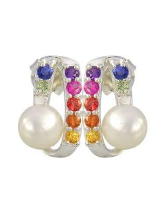Rainbow Sapphire & Pearl Fancy Earring 925 Sterling Silver (3/4ct tw) By:rainbowsapphirejewelers.com