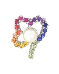 Rainbow Sapphire & Pearl Heart Shape Pendant 14K White Gold (3/4ct tw) By:rainbowsapphirejewelers.com