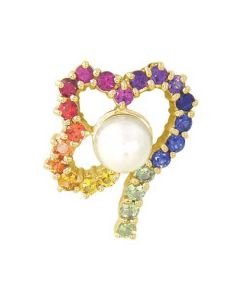 Rainbow Sapphire & Pearl Heart Shape Pendant 14K Yellow Gold (3/4ct tw) By:rainbowsapphirejewelers.com