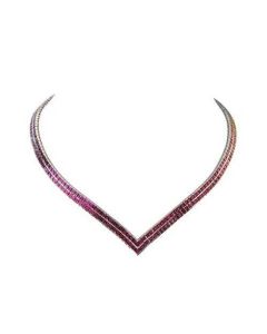 Rainbow Sapphire Double Row Tennis Necklace 14K White Gold (30ct tw) By:rainbowsapphirejewelers.com