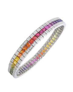 Rainbow Sapphire & Diamond Tennis Bracelet 18K White Gold (14ct tw) By:rainbowsapphirejewelers.com
