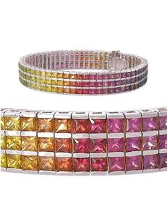 Rainbow Sapphire Tripple Row Channel Set Tennis Bracelet 925 Sterling Silver (30ct tw) By:rainbowsapphirejewelers.com
