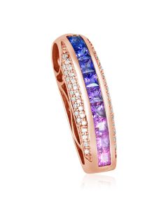 18K Rose Gold Lilac Sapphire Diamond Dangle Pendant Futuristic Glam