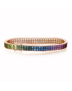 Rainbow Sapphire Double Row Invisible Set Tennis Bracelet solid gold (20ct tw) By:rainbowsapphirejewelers.com