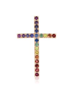 Intense rainbow Sapphire Religious Crucifix Pendant 18K Rose Gold by Rainbowsapphirejewelers.com