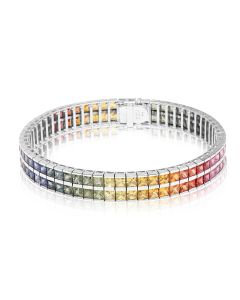 Rainbow Sapphire Double Row Tennis Bracelet 14K White Gold (30ct tw) By:rainbowsapphirejewelers.com