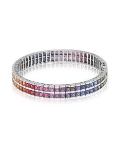 Rainbow Sapphire Double Row Tennis Bracelet 14K White Gold (30ct tw) By:rainbowsapphirejewelers.com