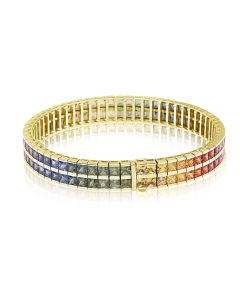 30 Carats Heirloom Tennis Bracelet in 14K Yellow Gold Sapphire Line Bracelet Princess Cut 3.4mm