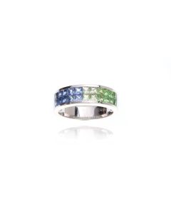 Blue Sapphire and Tsavorite Garnet Invisible Set 18K Gold Ring (2.40ct tw) by RainbowSapphireJewelers.com